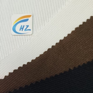 ผ้าถักลายริบ 2*2 สำหรับเสื้อผ้า ผลิตจากเส้นใยโพลีเอสเตอร์ <span class=keywords><strong>95.5</strong></span>% สแปนเด็กซ์ 4.5% น้ำหนัก 400GSM 21'S ผ้าไหมเย็นผสมฝ้าย+เส้นด้าย 40DSP ที่ผ่านกระบวนการ Delustered - Product Image 2