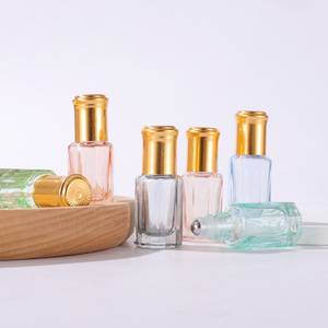 Free Sample Empty Round Octagonal Clear Perfume Glass Roller Bottle 6ml Roll On Bottle With Aluminum Cover