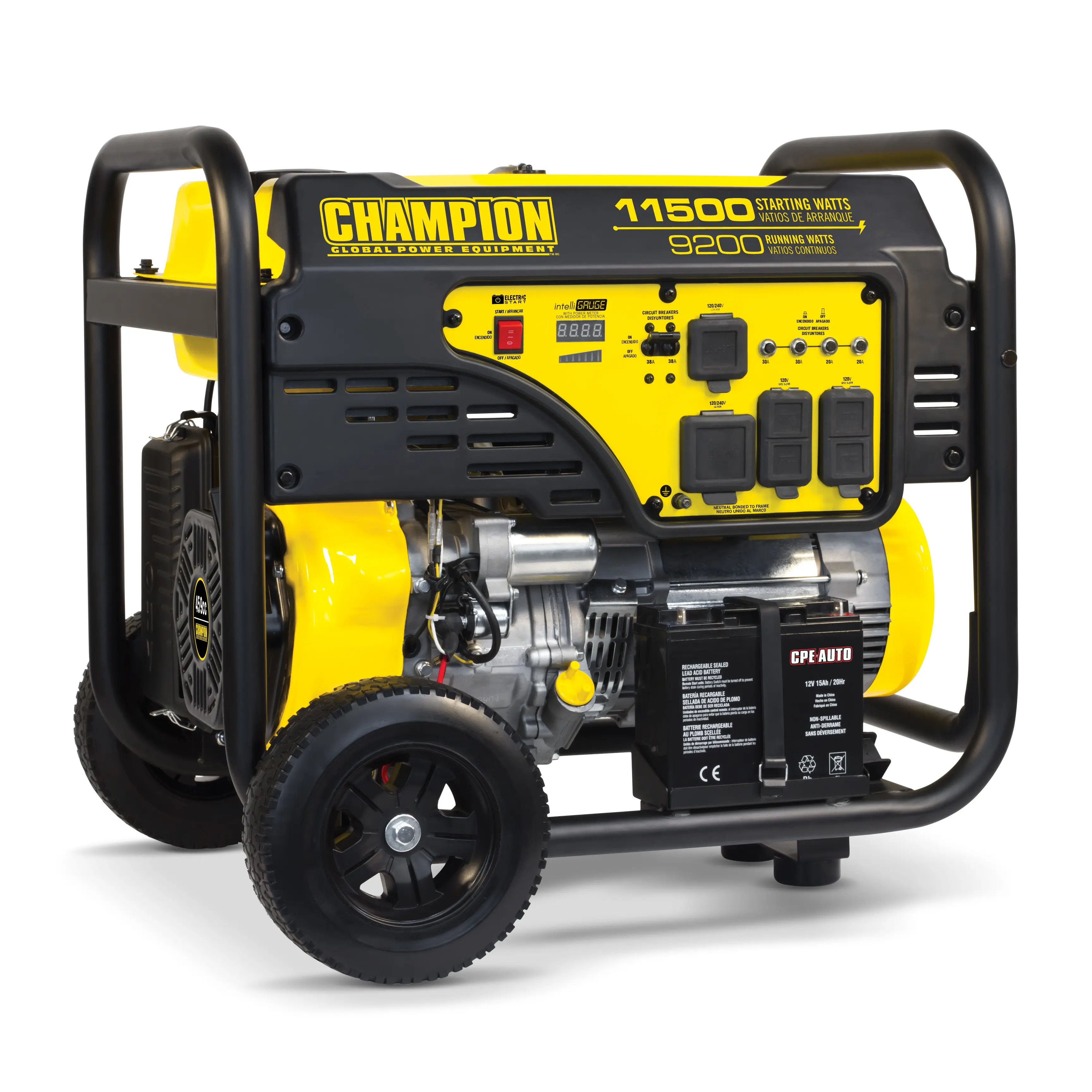Campeón-generador portátil de gasolina para el hogar, 8000w, con mango y ruedas