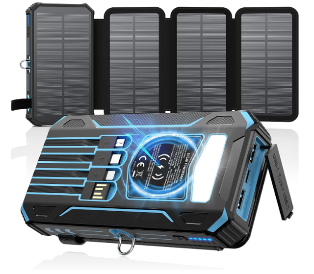 Waterproof Large Capacity Solar Charger with Four Panels Fast Charging LED Light for Outdoor Travel Solar Power Bank