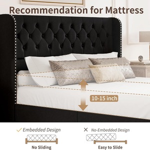 Chất lượng cao đầy đủ Nữ Hoàng Vua Kích thước nhung đen bọc nền tảng GIƯỜNG KHUNG với wingback Đầu Giường 4 ngăn kéo lưu trữ - Product Image 6