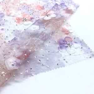 Hi chất lượng thêu lưới Polyester ren vải tuyn vải với <span class=keywords><strong>3D</strong></span> đầy màu sắc hoa cho bên áo choàng buổi tối Ăn mặc - Product Image 5