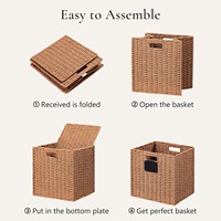 Cube de rangement avec étiquette, bac de rangement pliable avec poignée, panier de rangement carré pour étagères, panier en corde de papier tressé pour l'organisation