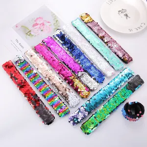 Diy Wholesale Sequin Slap Bracelet Sequin Fabric Braceletdouble Colors Magic Sequin Bracelet Birthday And Christmas Custom Gift