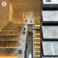 Marches d'escalier en marbre gris poli antidérapantes, taille personnalisée, escalier en pierre naturelle avec bande LED, marches d'escalier en marbre gris foncé