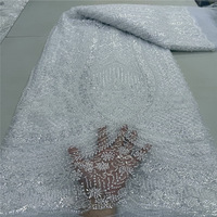5 Yards de Tissu en Maille Tricoté à la Main 100% Acrylique avec Broderie de Perles et de Paillettes, Accessoires de Robe en Dentelle