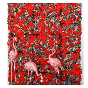 红宝石树叶桉树红玫瑰3D人造花面板家居商店派对婚礼墙装饰照片背景花卉墙