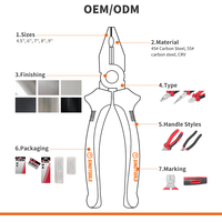 Outils de quincaillerie à main OEM 6 7 8 pouces Jeu de pinces universelles à coupe à glissière à extrémité affleurante diagonale à long nez