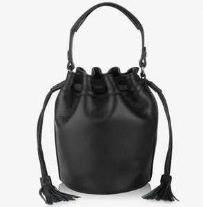 Manufacture casual style designer genuine leather handbags for girl, chic leather Bucket Bag