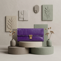 WRIZA Portefeuille long en cuir véritable violet pour femme, fait main, fermeture éclair, style vintage minimaliste, usage quotidien, vente chaude