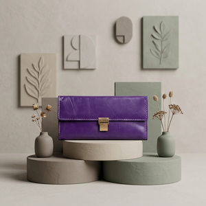 Cartera Larga de Cuero Genuino Morado WRIZA para Mujer, Hecha a Mano, con Cierre de Cremallera, Estilo Vintage Minimalista, para Uso Diario, Gran Venta - Product Image 5