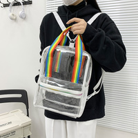 Vente en gros de sacs d'école transparents en PVC à la mode cartable Sac à dos transparent avec poignée arc-en-ciel pour femmes