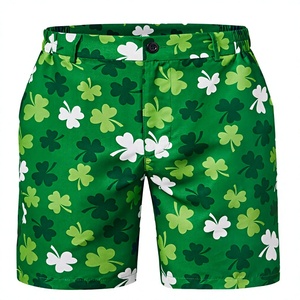 Shorts de Baño para Hombre con Estampado de Trébol Verde, Secado Rápido, Satinados, Casuales, Cintura Media, Cierre de Botones - Product Image 1