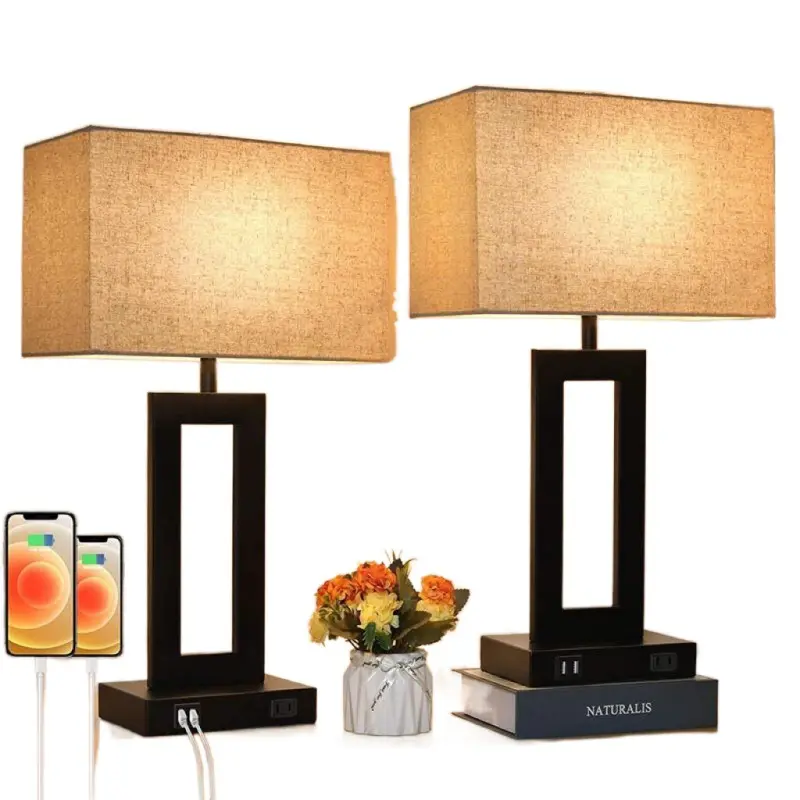 New Chinese table lamp American bedroom bedside lamp simple 2USB port AC socket three-gear dimming cross-border