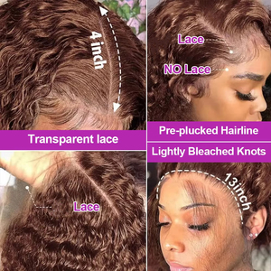 Parrucche Lace Front 13x4 per Donne Nere, Parrucca <span class=keywords><strong>Bob</strong></span> Ricci Corti Marrone Scuro Brasiliano, Parrucche Frontali in Pizzo di Capelli Umani con Onde Profonde, <span class=keywords><strong>Bob</strong></span> Colorato - Product Image 4