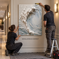 Peinture murale peinte à la main, toile texturée 3D vague océanique, blanc et bleu, décoration côtière moderne verticale, pour hall d'hôtel et salon
