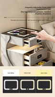 Table de chevet intelligente avec coffre-fort intégré, charge sans fil et lumière LED 3 couleurs, table de chevet en verre trempé avec USB-C pour chambre à coucher