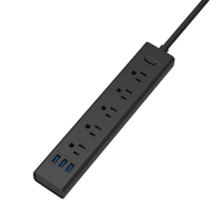 Tablette électrique domestique de couleur noire, prise américaine, 3 ports USB, 3 prises de sortie, protection contre les surtensions, chargeur rapide intelligent, alimentation 1875W