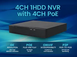 Original Factory Real Time Recording 8mp 4 Channels Nvr Recorder CCTV 4K PoE 4ch Nvr