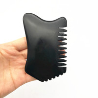 Peigne de massage facial Gua Sha en pierre Bian, outils de raclage Gua Sha en pierre de jade naturelle noire, masseur facial personnalisé avec logo