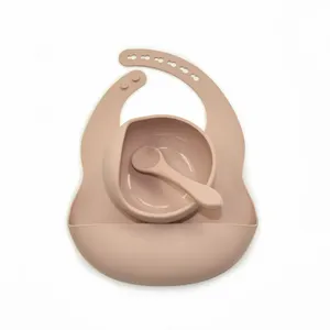 Bpa-freie Lebensmittel qualität Silikon-Saugnapf Baby-Schale mit Löffel-Gabel-Set Baby Fütterung Teller Geschirr