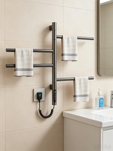 Sèche-serviettes électrique à bras pivotant de technologie italienne, <span class=keywords><strong>noir</strong></span> <span class=keywords><strong>mat</strong></span>, anti-corrosion, pour salle de bain - Product Image 2