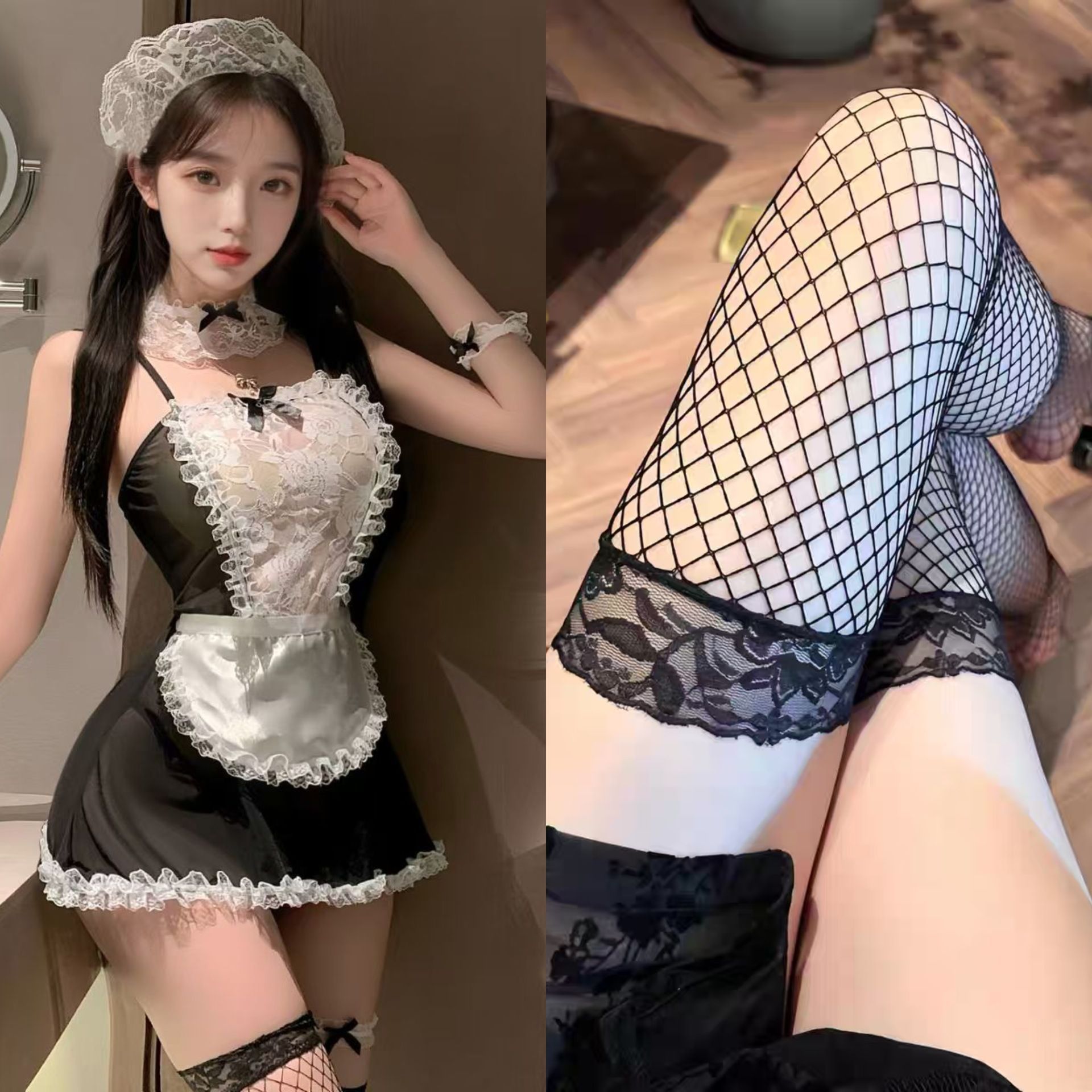 Chaussettes résille noires colorées 9013 Maid