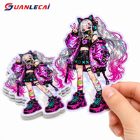 Stiker Anime Cyberpunk Kustom Tahan Air Holografik Die Cut Perekat Sendiri Cetak Karakter untuk Botol Air Jurnal