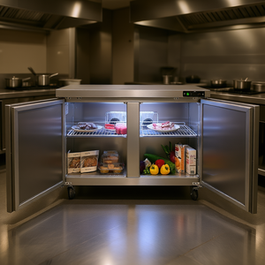 Réfrigérateur commercial sous comptoir 48 pouces, 2 portes, acier inoxydable, équipement de réfrigération avec plan de travail - Product Image 2