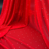 Tissu en maille élastique polyester-spandex à cristaux thermocollants, direct usine, pour robes de soirée, costumes de danse, robes de mariée, foulards et hijabs