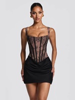Robe d'été ajustée style club, sexy, dos nu en dentelle, coupe trapèze, col carré, taille empire, drapée, à volants, tissée unie, lavable