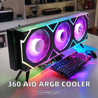 Système de refroidissement liquide 360 AIO pour boîtier d'ordinateur avec éclairage ARGB synchronisé, technologie à double pompe, ventilateurs de jeu à roulement fluide
