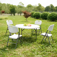 Table pliante ronde en plastique HDPE blanc portable de 4 pieds, pliable en deux, avec poignée, pour événements extérieurs, fêtes et traiteur
