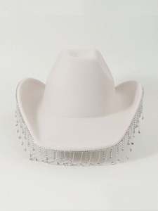 Sombrero de Lujo para Boda, Fiesta de Mardi Gras, Sombrero de Vaquero Occidental, Sombrero de Jazz con Borlas de Diamantes de Imitación, Sombrero de Vaquero Blanco - Product Image 3