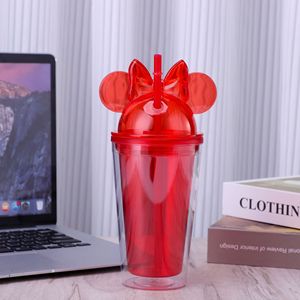 Wholesale 16oz Clear Double Wall <strong>Mouse</strong> Shaped Mug Plastic Water Bottle Tumbler Cups in Bulk Kids Cute Cartoon Sippy Cup - Product Image 5
