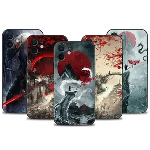 Landscape ink Painting Japan Samurai Art Silicone Case For 11/12/13/14/15 Pro Max TPU UV Printing Print Cover for iPhone 14 Pro