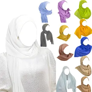 진주 장식 안티 주름 쉬폰 여성용 거즈 스카프 긴 머리 스카프 Hijab 단색 스카프 도매