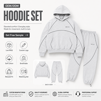 Ensemble de survêtement en molleton bouclette OEM personnalisé pour homme : sweats à capuche zippés avec surpiqûres contrastées et pantalons de survêtement amples ajustables