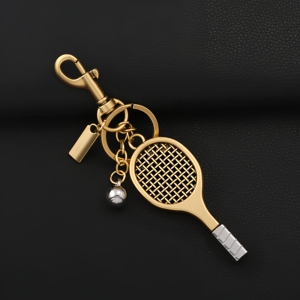 Porte-clés vintage en forme de raquette de tennis dorée, mini pendentif en métal pour sac de sport, breloque en alliage, cadeau souvenir pour les amateurs de tennis, pour clés de voiture - Product Image 3