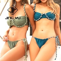 Bikini Halter en Satin Tissé Personnalisé Mode 2024 Vêtements de Plage pour Femmes Bikini Triangle Tissé