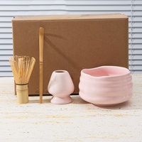 RTS vente en gros de services à thé matcha emballage de boîte-cadeau bol en céramique blanc rose populaire ensemble de fouet matcha