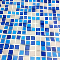 Adhesivo Decorativo para Pared con Diseño de Mosaico de Cerámica Tricolor Azul para Piscina, Baño, Imitación de Azulejos 3D