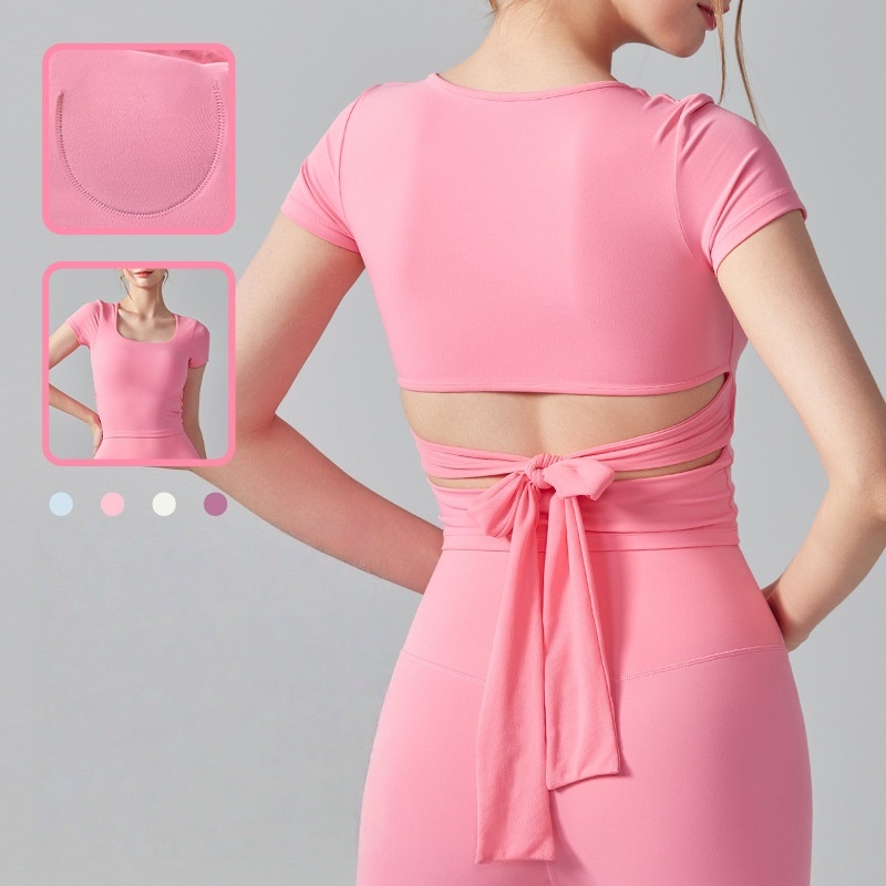 Wholesale Women's Short Sleeve T-Shirt with Built-in Bra Padding Workout Yoga Wear Comfortable Casual Yoga Top