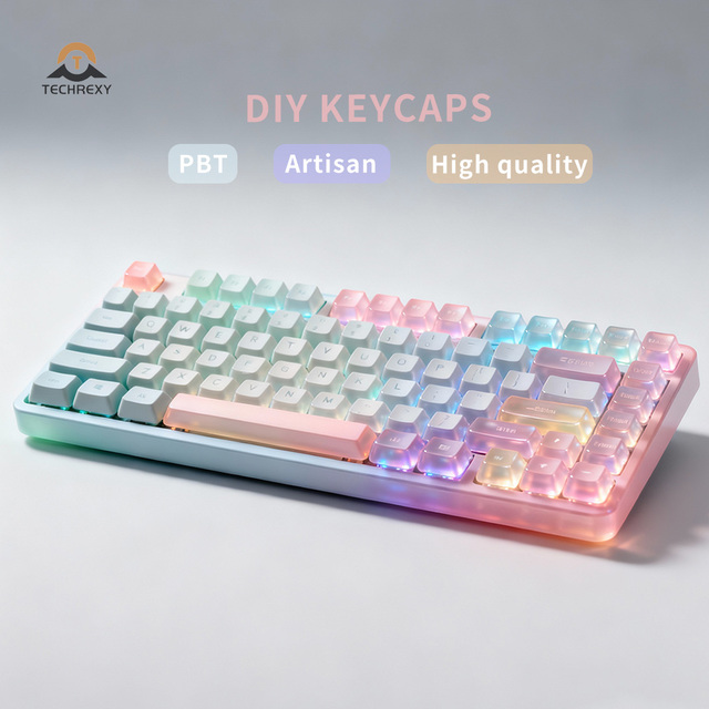 TECHREXY Custom PBT 75% Ceramic Resin Transparent Jelly Artisan Set Low Profile Cartoon 3D Anime Nintendo Switch/PS4 Keycaps