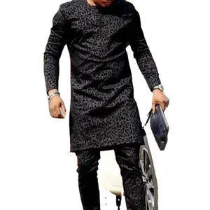 2023 חדש הגעה אפריקאית גברים סטי מוסלמי מודפס ארוך שרוול חולצה ארוך מכנסיים שתי חתיכות ספורט מזדמן תלבושת בגדים אסלאמיים