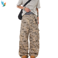 Pantalon cargo camouflage désert pour homme, coupe ample, jambe large, streetwear, vintage, délavé, multi-poches