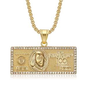 Hiphop Zircon 100 dólar a prueba de agua Pvd Acero inoxidable joyería de moda colgantes collares 18K chapado en oro para mujer 2024 - Product Image 5