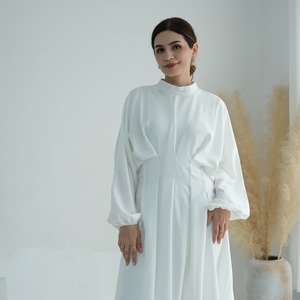 Modest Elegant Graceful Turkey Abaya Solid Color <strong>Dress</strong> Bubble Sleeves Robe <strong>Custom</strong> Woman Clothing for Women L255 - Product Image 3
