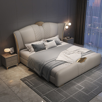 Lit en cuir capitonné minimaliste italien avec rangement confortable et moelleux - Lit double avec rangement haute capacité et sommier recouvert de tissu doux