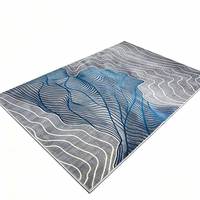 Tapis rectangulaire moderne abstrait à lignes ondulées, base grise, imprimé bleu, pour salon, chambre, décoration intérieure de luxe léger, en latex